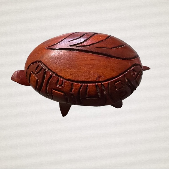 Vintage Hand carved Wood Turtle Tortoise Trinket Box Lid Opens 6” - Picture 5 of 8
